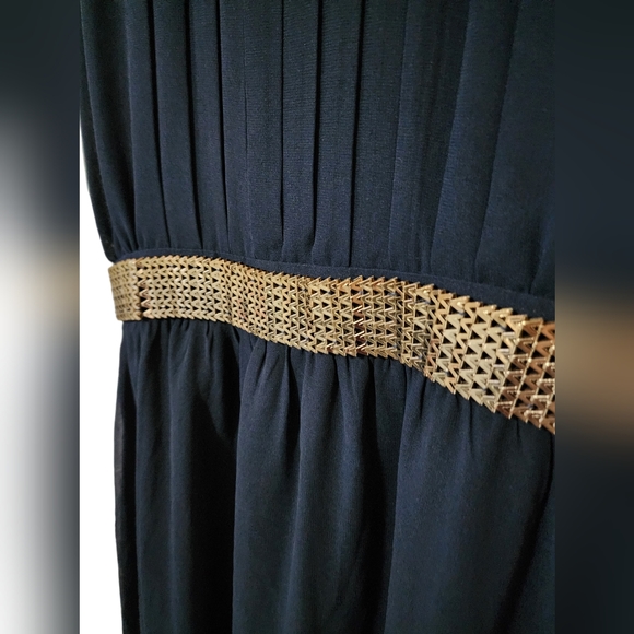 Greecian Style Navy Formal Dress with Gold Belt, Size S - Picture 2 of 4